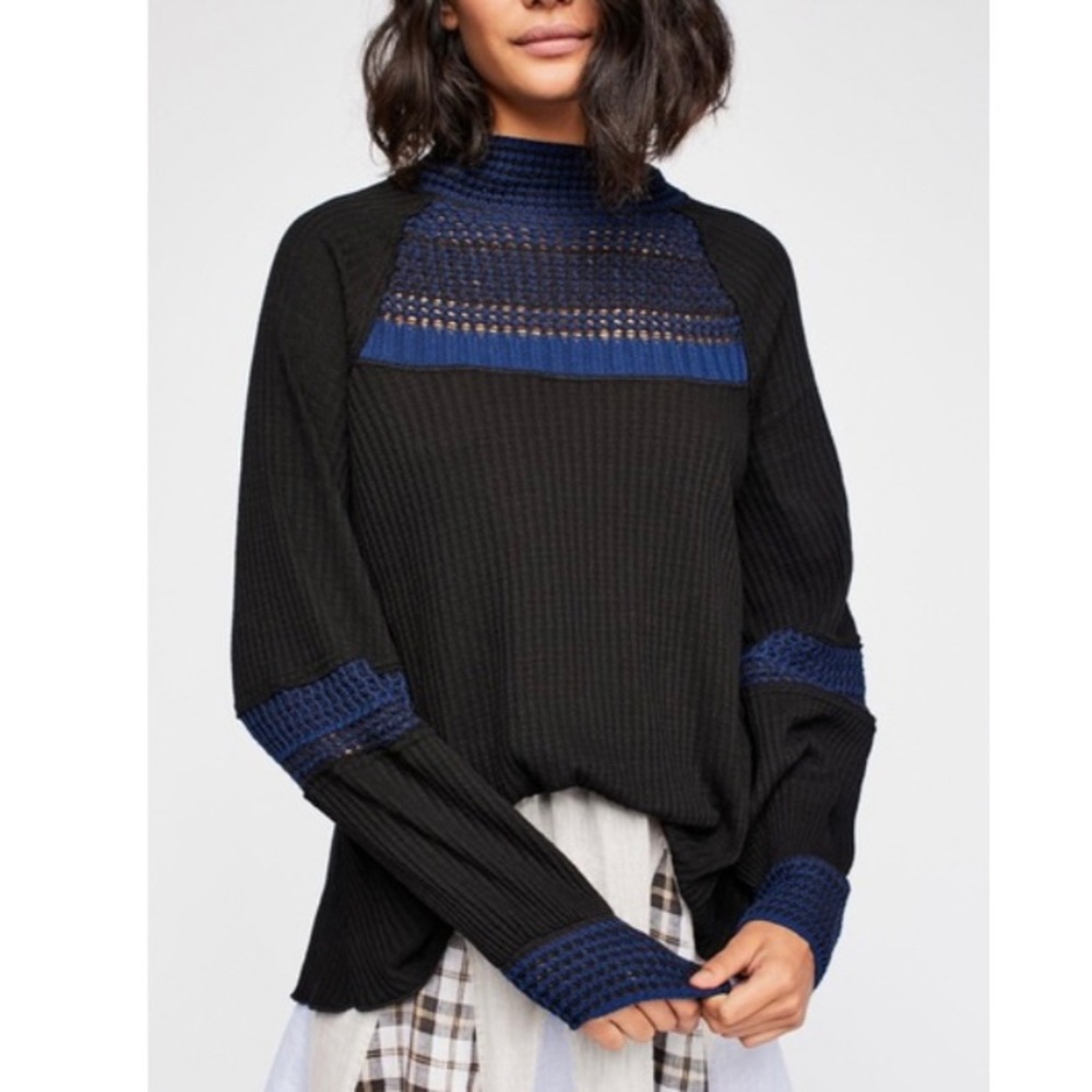 Free People Snow Day Mock Neck Thermal Top in Black Size Small
